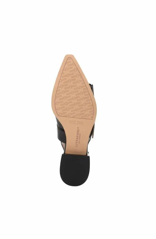 Women Flats Liverpool Los Angeles Villa Leather Slingback With Double Buckle Black