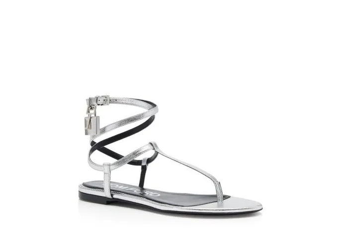 Women Flats Tom Ford Laminated Leather Padlock Sandal Silver Women Flats Tom Ford Laminated Leather Padlock Sandal Silver