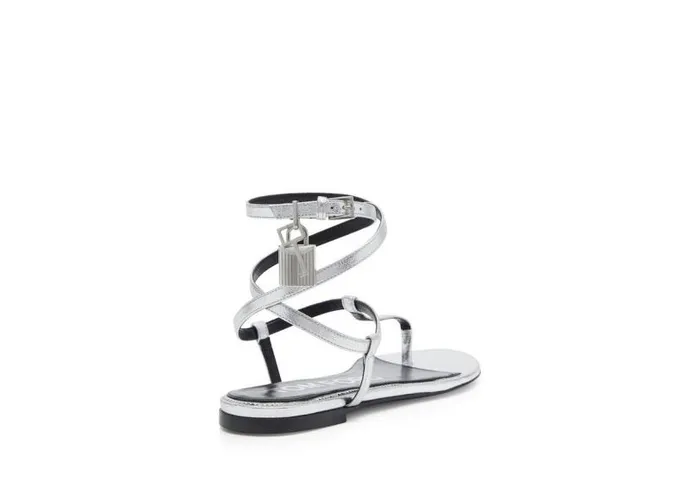 Women Flats Tom Ford Laminated Leather Padlock Sandal Silver Women Flats Tom Ford Laminated Leather Padlock Sandal Silver