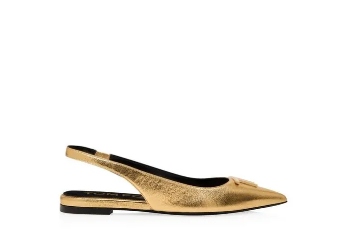 Women Flats Tom Ford Laminated Nappa Leather Tf Slingback Ballerina Flat Gold