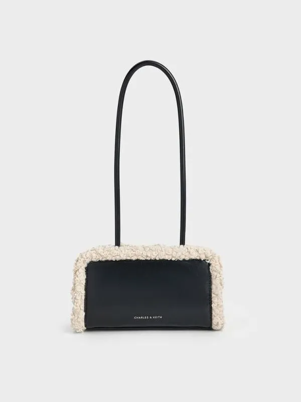 Women FurTrim ElongatedHandle Shoulder Bag 8211 Chalk CHARLES and KEITH Shoulder Bags Women FurTrim ElongatedHandle Shoulder Bag 8211 Chalk CHARLES and KEITH Shoulder Bags