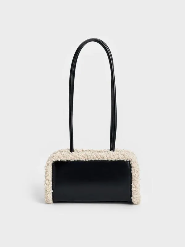 Women FurTrim ElongatedHandle Shoulder Bag 8211 Chalk CHARLES and KEITH Shoulder Bags