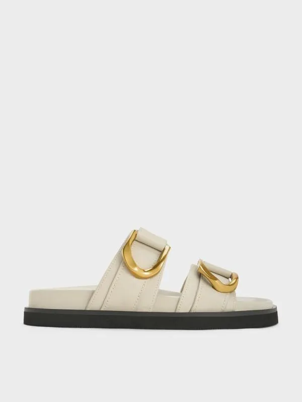 Women Gabine Buckled Leather Slides 8211 Chalk CHARLES and KEITH Sandals
