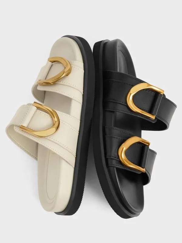 Women Gabine Buckled Leather Slides 8211 Chalk CHARLES and KEITH Sandals