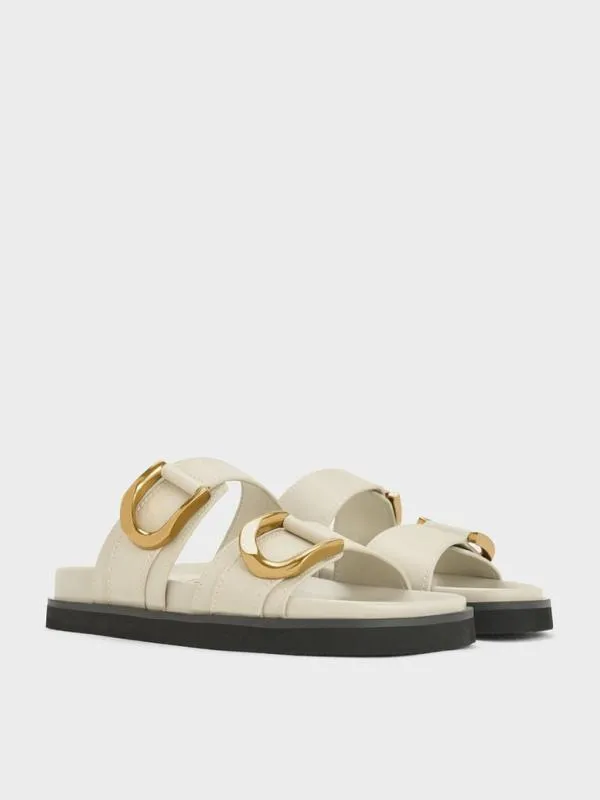 Women Gabine Buckled Leather Slides 8211 Chalk CHARLES and KEITH Sandals
