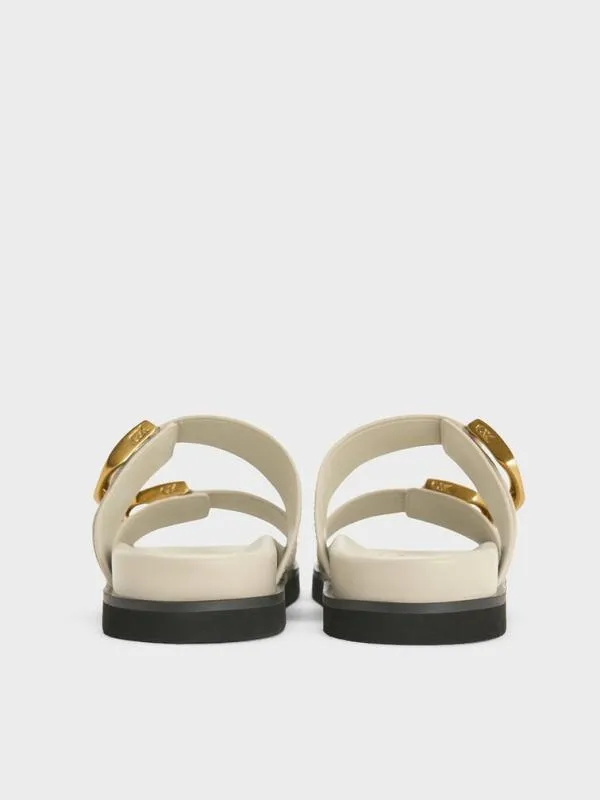 Women Gabine Buckled Leather Slides 8211 Chalk CHARLES and KEITH Sandals
