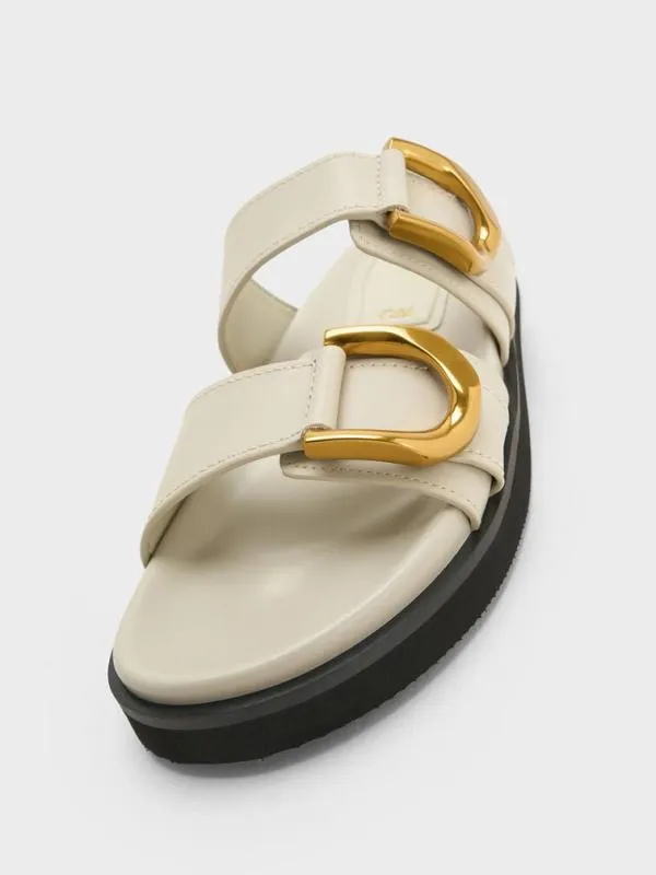 Women Gabine Buckled Leather Slides 8211 Chalk CHARLES and KEITH Sandals
