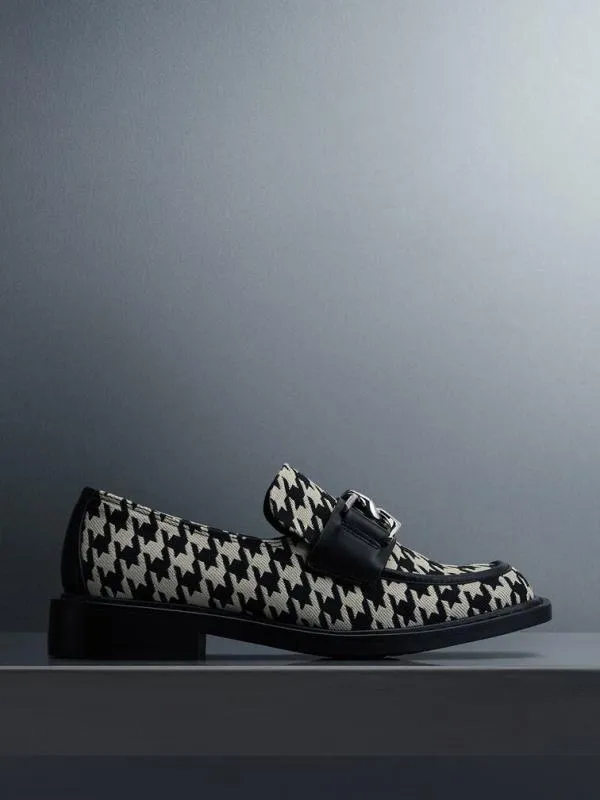 Women Gabine Leather Houndstooth Loafers 8211 Multi CHARLES and KEITH Flats