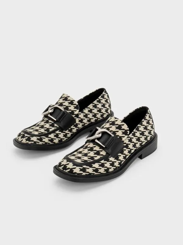 Women Gabine Leather Houndstooth Loafers 8211 Multi CHARLES and KEITH Flats