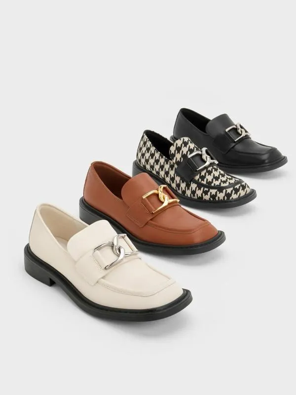 Women Gabine Leather Houndstooth Loafers 8211 Multi CHARLES and KEITH Flats