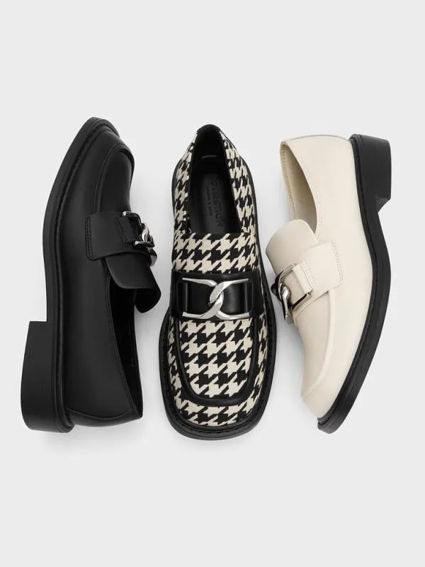 Women Gabine Leather Houndstooth Loafers 8211 Multi CHARLES and KEITH Flats
