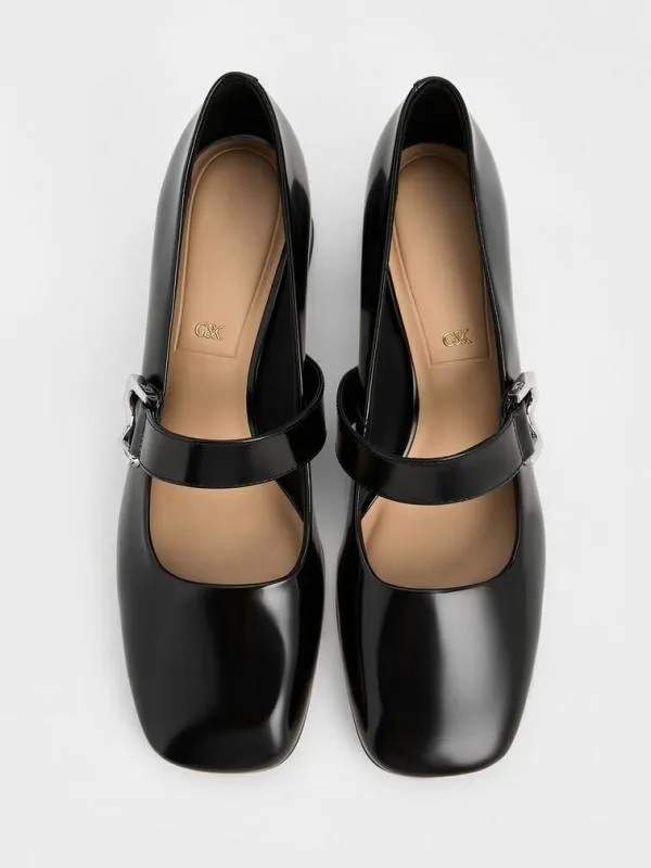 Women Gabine Leather Mary Jane Pumps 8211 Black Box CHARLES and KEITH Heels