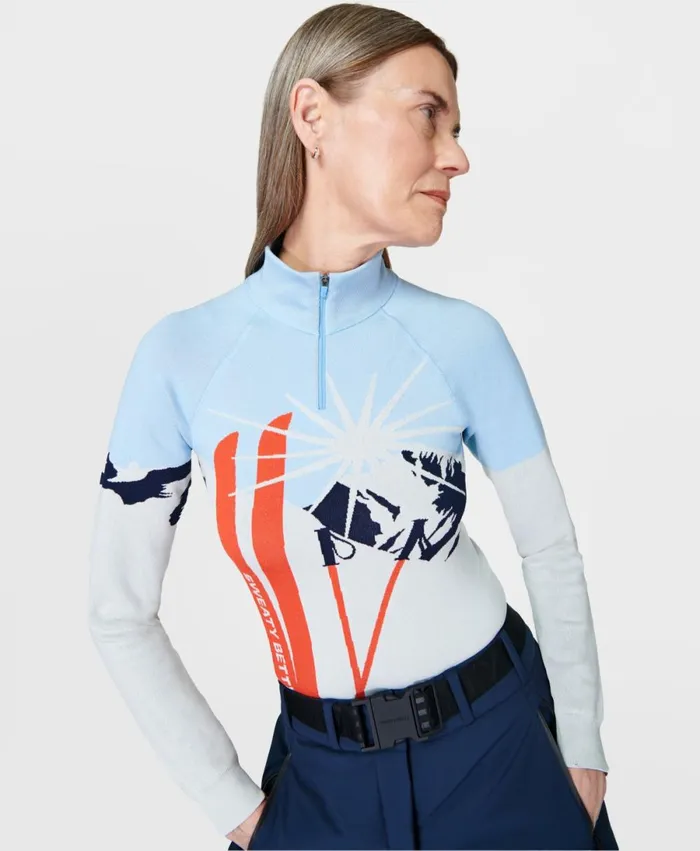 Women Graphic Novelty Base Layer Top White Ski Mountain Jacquard Sweaty Betty Long Sleeve Tops Women Graphic Novelty Base Layer Top White Ski Mountain Jacquard Sweaty Betty Long Sleeve Tops