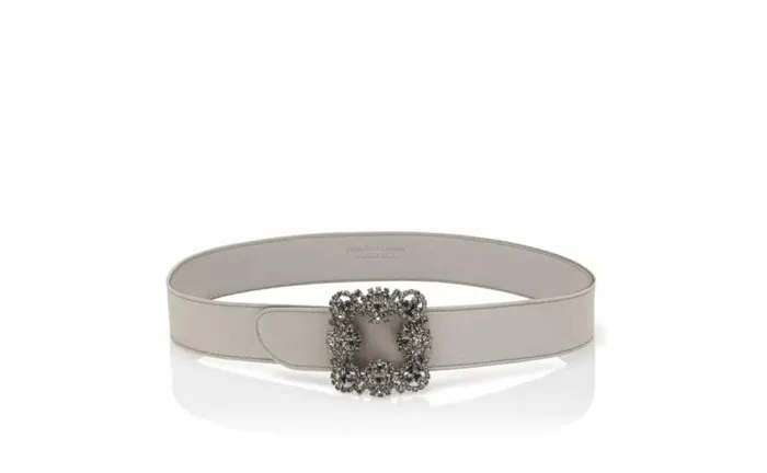 Women Grey Satin Crystal Buckled Belt Manolo Blahnik Belts