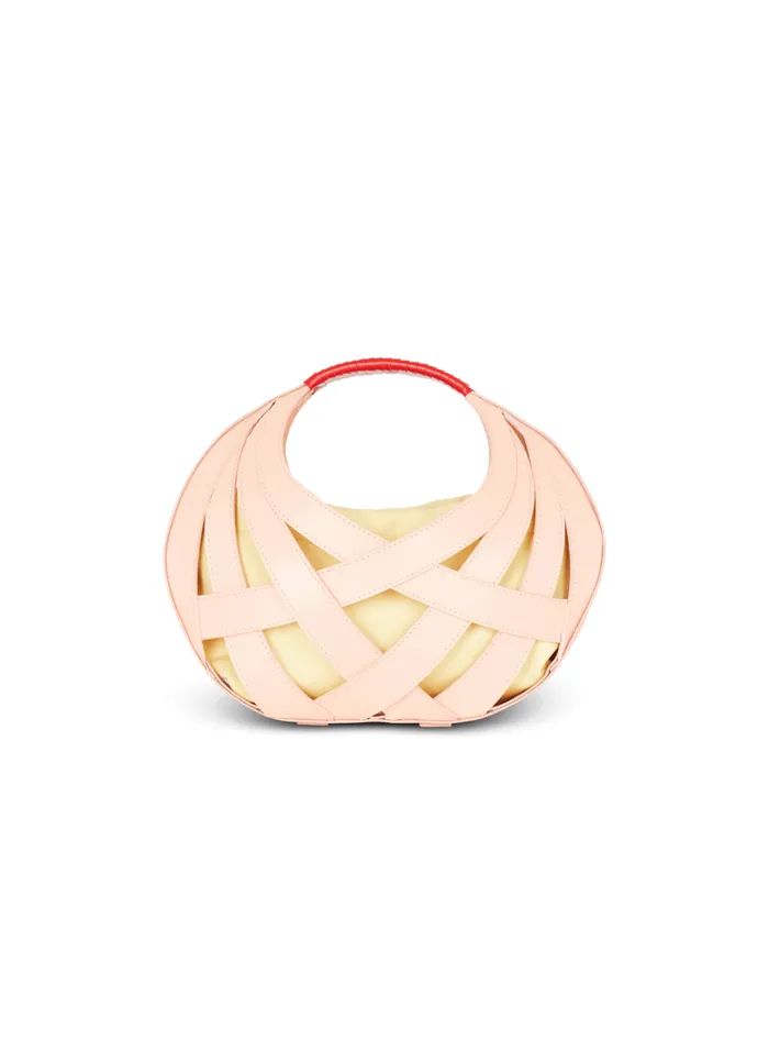 Women Handbags Balmain Calfskin Basket Bag With An Openwork Diamond Motif Orange