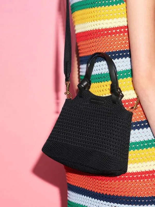 Women Ida Knotted Handle Knitted Tote Bag 8211 Black CHARLES and KEITH Tote Bags
