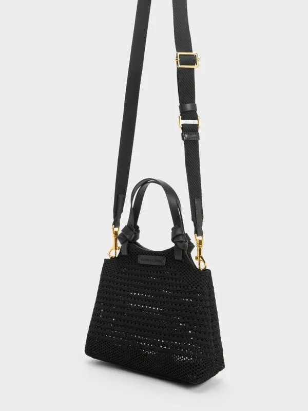 Women Ida Knotted Handle Knitted Tote Bag 8211 Black CHARLES and KEITH Tote Bags