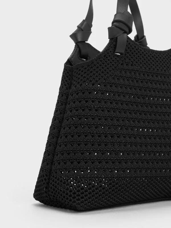 Women Ida Knotted Handle Knitted Tote Bag 8211 Black CHARLES and KEITH Tote Bags