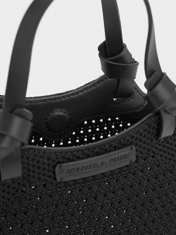 Women Ida Knotted Handle Knitted Tote Bag 8211 Black CHARLES and KEITH Tote Bags