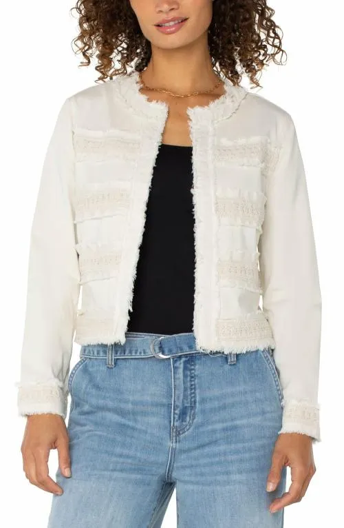 Women Jackets Liverpool Los Angeles Collarless Jacket With Fray and Lace Bone