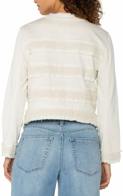 Women Jackets Liverpool Los Angeles Collarless Jacket With Fray and Lace Bone