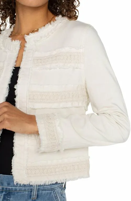 Women Jackets Liverpool Los Angeles Collarless Jacket With Fray and Lace Bone