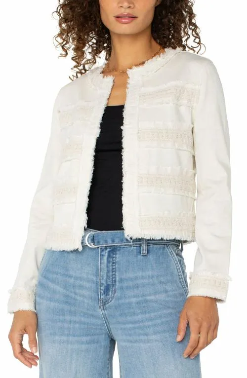 Women Jackets Liverpool Los Angeles Collarless Jacket With Fray and Lace Bone