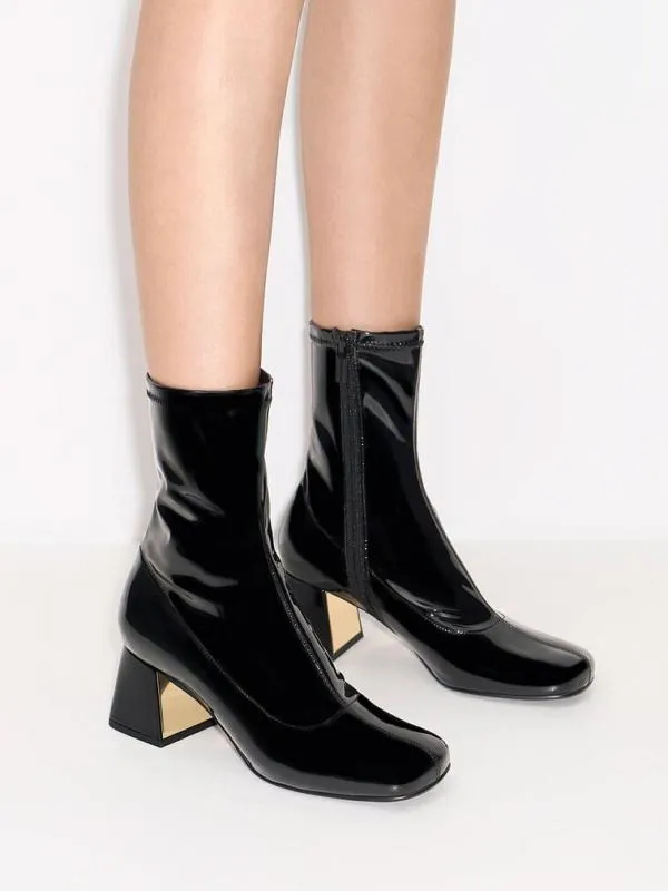 Women Jully Patent Metallic Trapeze Heel Ankle Boots 8211 Black Patent CHARLES and KEITH Boots
