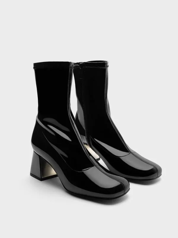 Women Jully Patent Metallic Trapeze Heel Ankle Boots 8211 Black Patent CHARLES and KEITH Boots