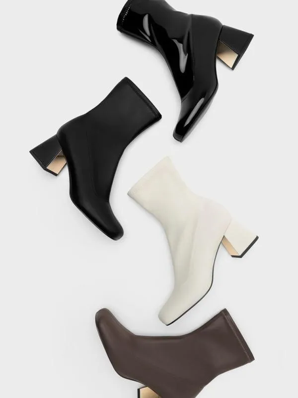 Women Jully Patent Metallic Trapeze Heel Ankle Boots 8211 Black Patent CHARLES and KEITH Boots