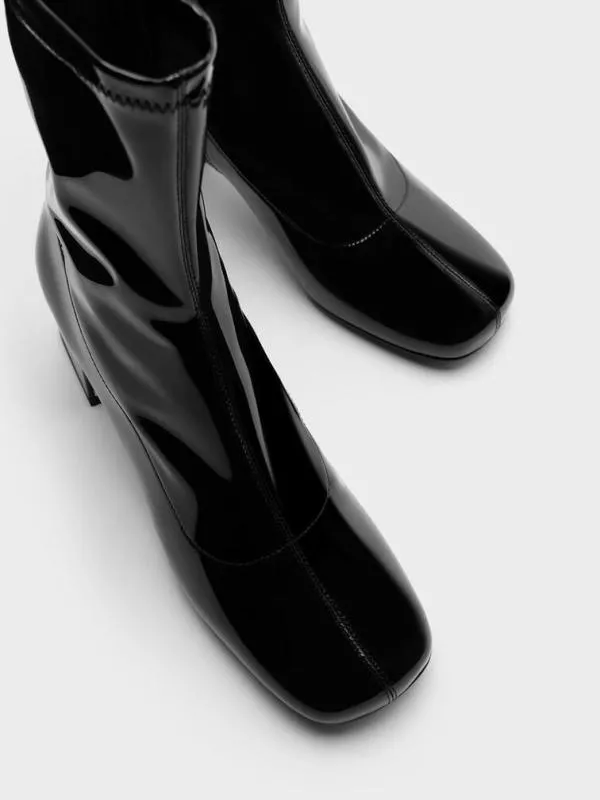 Women Jully Patent Metallic Trapeze Heel Ankle Boots 8211 Black Patent CHARLES and KEITH Boots