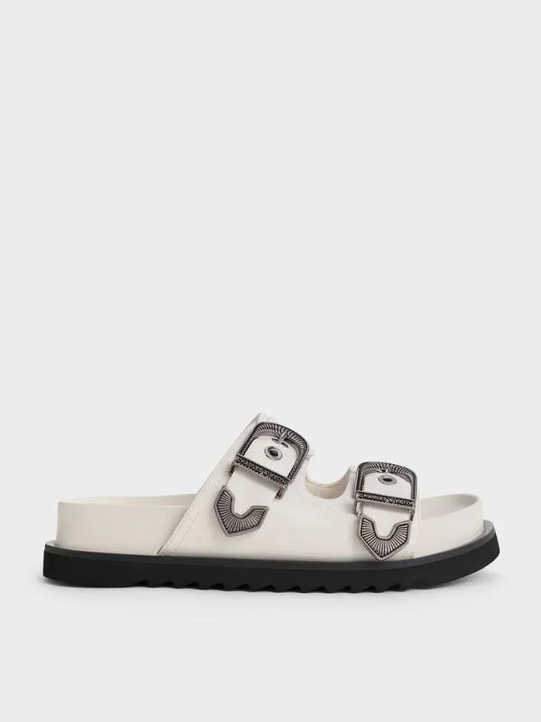 Women Kirke Buckled DoubleStrap Sandals 8211 White CHARLES and KEITH Sandals