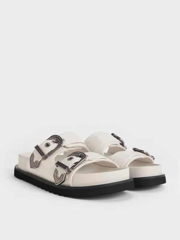 Women Kirke Buckled DoubleStrap Sandals 8211 White CHARLES and KEITH Sandals