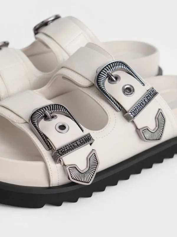 Women Kirke Buckled DoubleStrap Sandals 8211 White CHARLES and KEITH Sandals