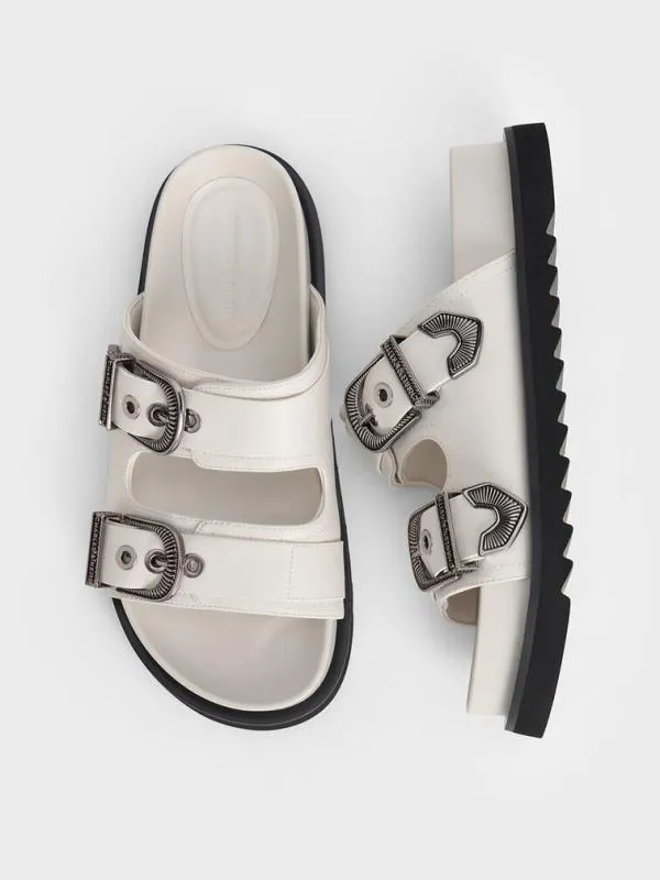 Women Kirke Buckled DoubleStrap Sandals 8211 White CHARLES and KEITH Sandals