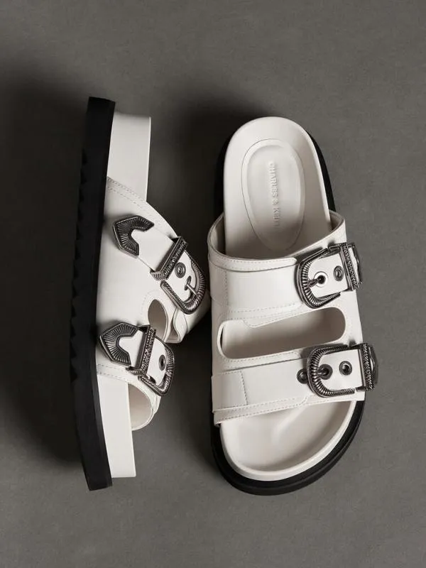 Women Kirke Buckled DoubleStrap Sandals 8211 White CHARLES and KEITH Sandals