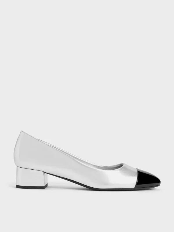 Women Kleo Patent Contrast CapToe Pumps 8211 Silver CHARLES and KEITH Pumps