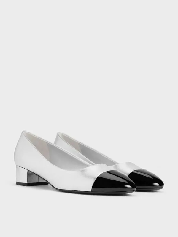 Women Kleo Patent Contrast CapToe Pumps 8211 Silver CHARLES and KEITH Pumps