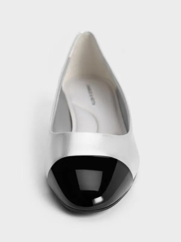 Women Kleo Patent Contrast CapToe Pumps 8211 Silver CHARLES and KEITH Pumps