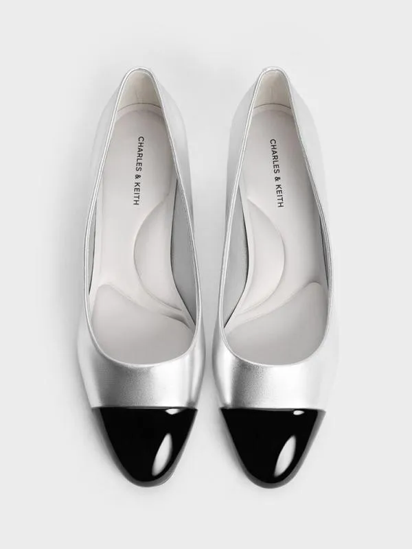 Women Kleo Patent Contrast CapToe Pumps 8211 Silver CHARLES and KEITH Pumps