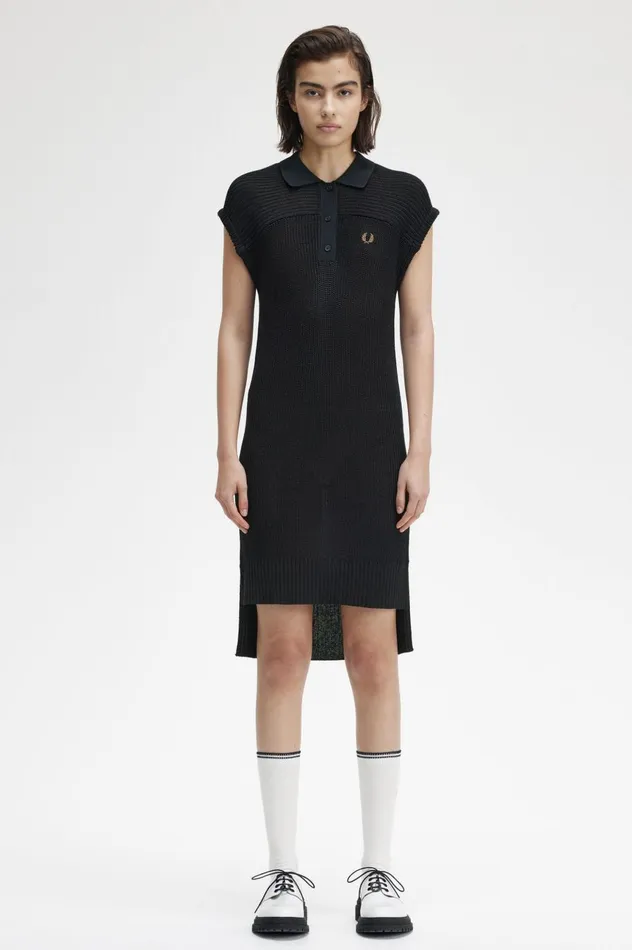 Women Knitted Shirt Dress Black Fred Perry Dresses