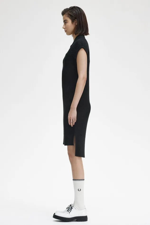 Women Knitted Shirt Dress Black Fred Perry Dresses