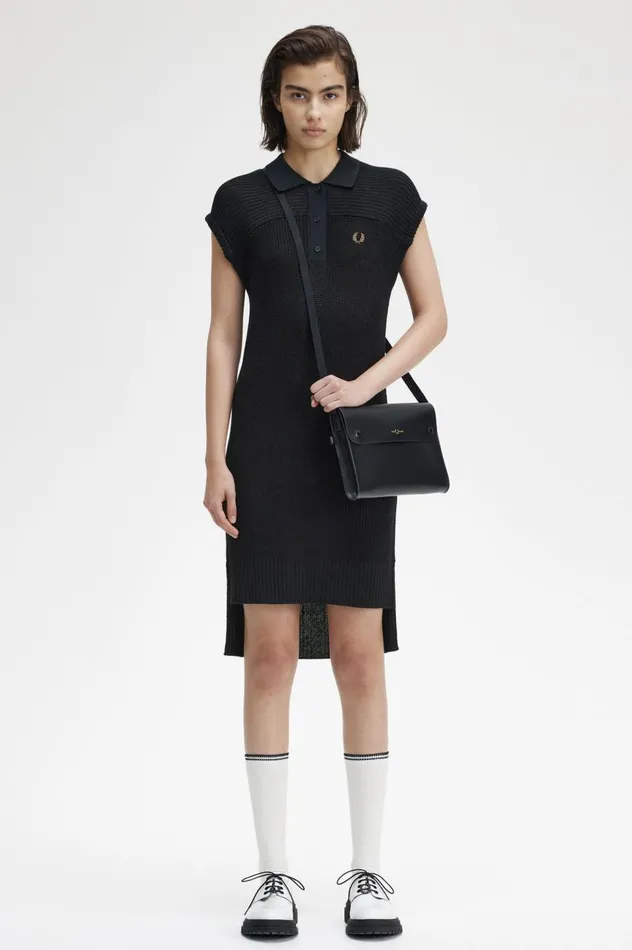 Women Knitted Shirt Dress Black Fred Perry Dresses