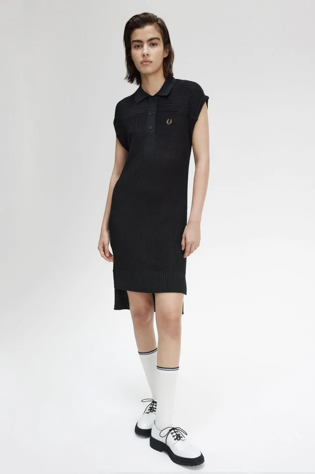 Women Knitted Shirt Dress Black Fred Perry Dresses