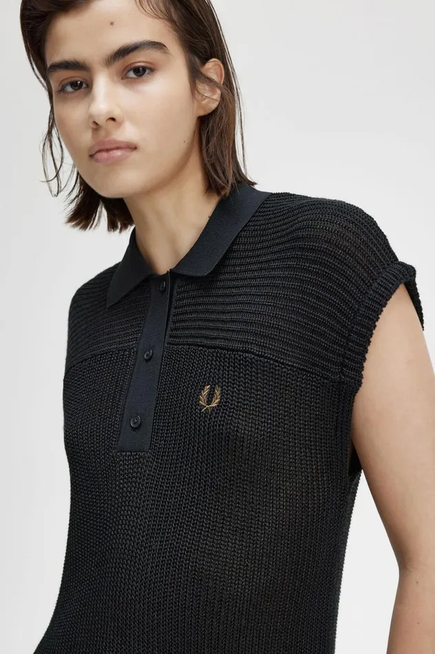 Women Knitted Shirt Dress Black Fred Perry Dresses