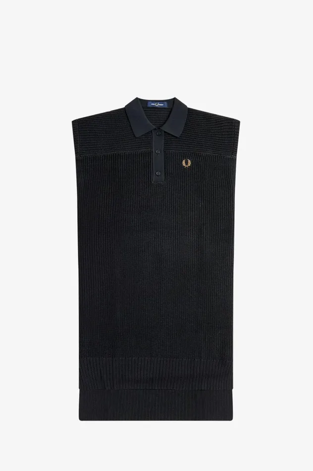 Women Knitted Shirt Dress Black Fred Perry Dresses
