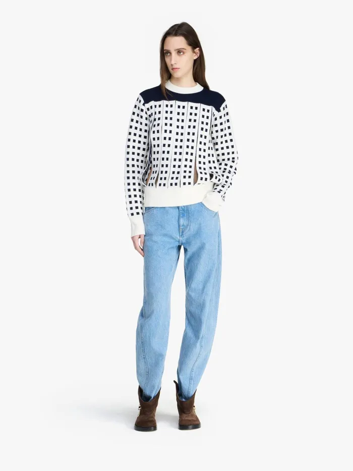 Women Knitwear JW Anderson JACQUARD PANEL SLIT SWEATER Off White Women Knitwear JW Anderson JACQUARD PANEL SLIT SWEATER Off White