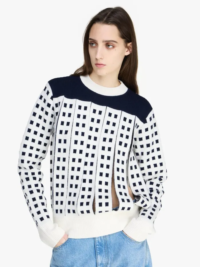 Women Knitwear JW Anderson JACQUARD PANEL SLIT SWEATER Off White Women Knitwear JW Anderson JACQUARD PANEL SLIT SWEATER Off White