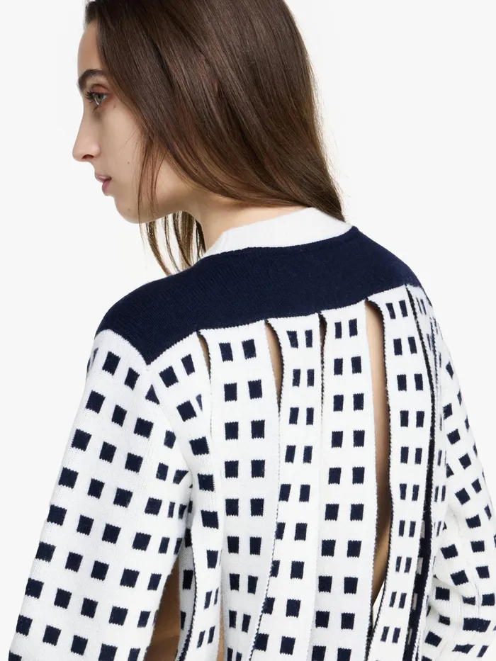 Women Knitwear JW Anderson JACQUARD PANEL SLIT SWEATER Off White Women Knitwear JW Anderson JACQUARD PANEL SLIT SWEATER Off White