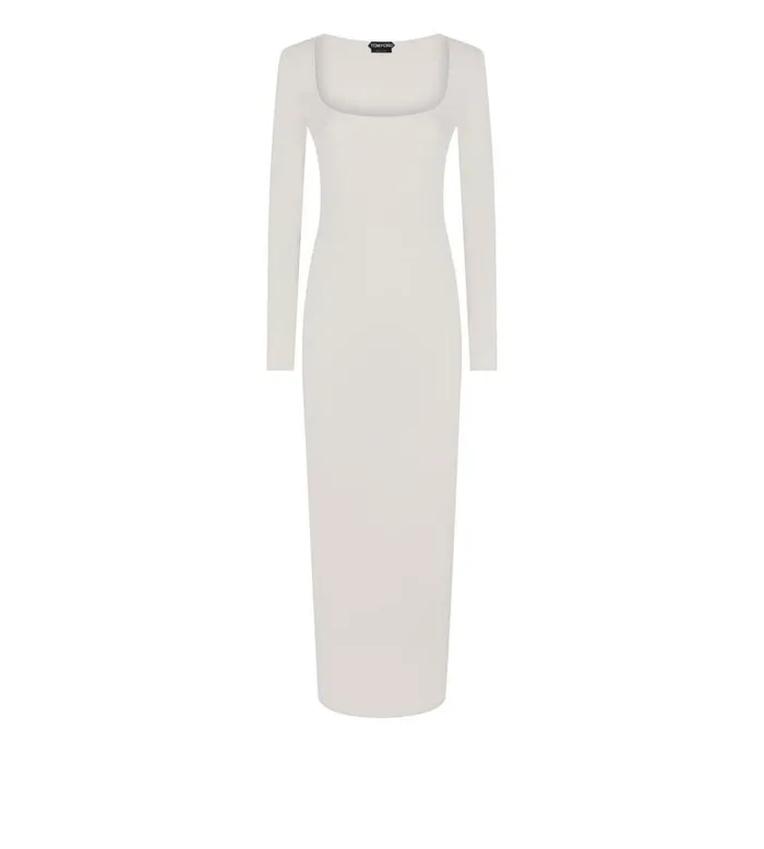 Women Knitwear Tom Ford Cashmere Silk Square Neck Dress Chalk